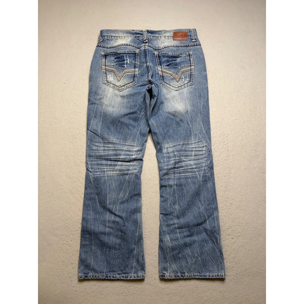 Axe & Crown Boot Fit Jeans Mens 34x30 Blue Distressed Whiskered Y2K Denim